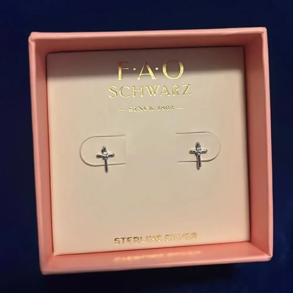 FAO Schwarz Cross Sterling Silver Earrings